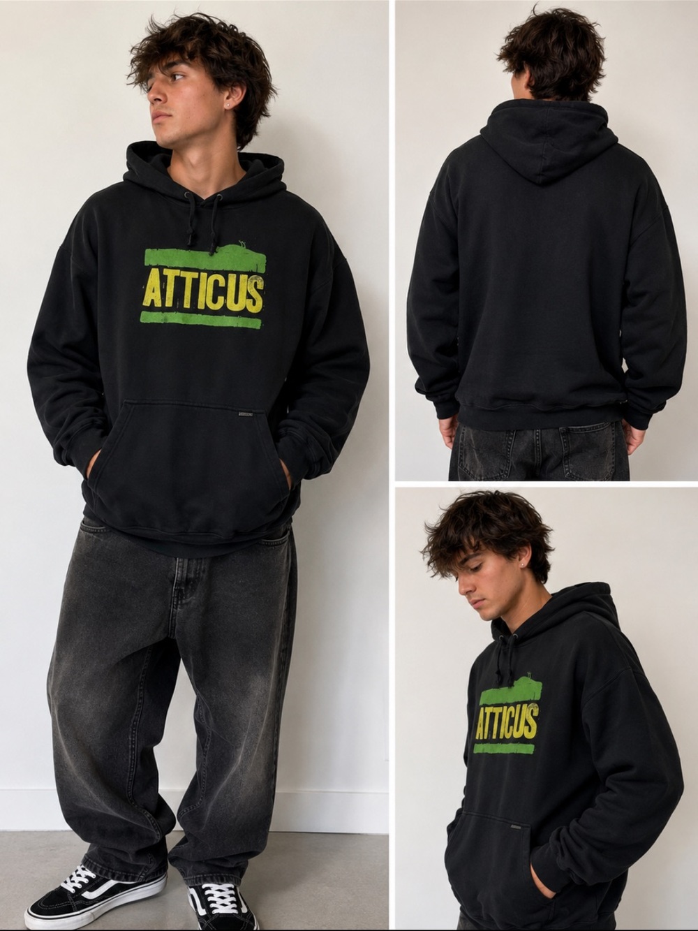Atticus XXL Black Graphic Hoodie Y2K Skate Punk Emo Streetwear
